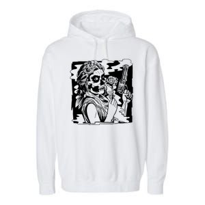 Gun And Roses Skull Girl Garment-Dyed Fleece Hoodie