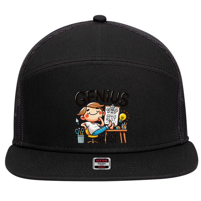Genius At Rest Funny 7 Panel Mesh Trucker Snapback Hat