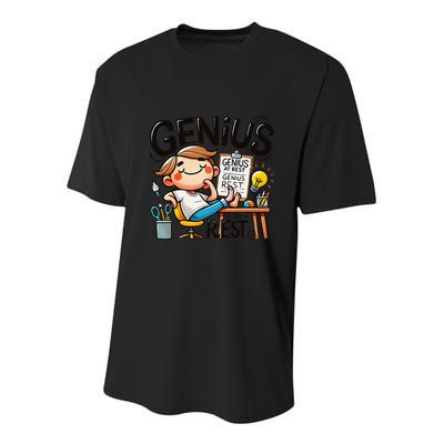 Genius At Rest Funny Youth Performance Sprint T-Shirt