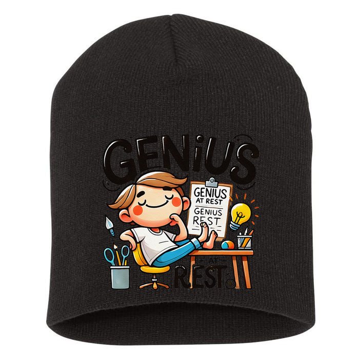 Genius At Rest Funny Short Acrylic Beanie