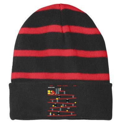 Gaming Arcade Retro Video Game Console Vintage Gamer Gifts Striped Beanie with Solid Band