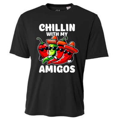 Green And Red Chilli Hot Pepper Cinco De Mayo Funny Chilli Cooling Performance Crew T-Shirt