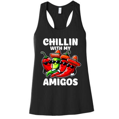 Green And Red Chilli Hot Pepper Cinco De Mayo Funny Chilli Women's Racerback Tank