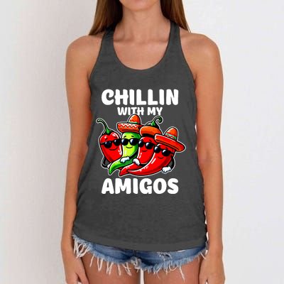 Green And Red Chilli Hot Pepper Cinco De Mayo Funny Chilli Women's Knotted Racerback Tank