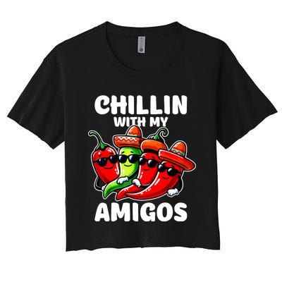 Green And Red Chilli Hot Pepper Cinco De Mayo Funny Chilli Women's Crop Top Tee