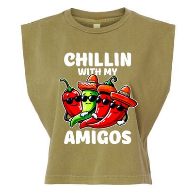 Green And Red Chilli Hot Pepper Cinco De Mayo Funny Chilli Garment-Dyed Women's Muscle Tee