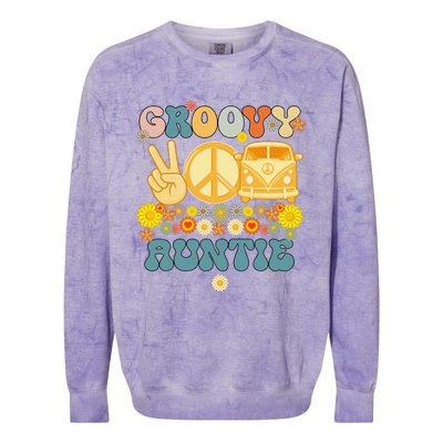 Groovy Auntie Retro Matching Family Baby Shower Mother's Day Colorblast Crewneck Sweatshirt