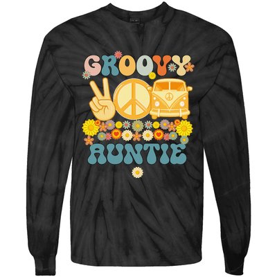 Groovy Auntie Retro Matching Family Baby Shower Mother's Day Tie-Dye Long Sleeve Shirt