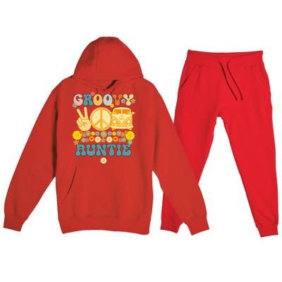 Groovy Auntie Retro Matching Family Baby Shower Mother's Day Premium Hooded Sweatsuit Set