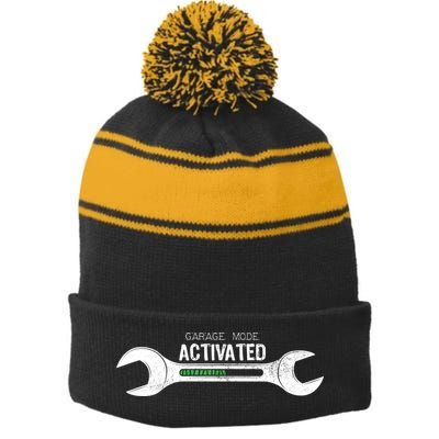 Garage Mode Activated Funny Mechanic Stripe Pom Pom Beanie