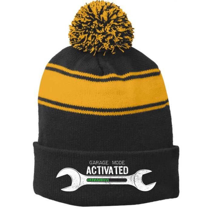 Garage Mode Activated Funny Mechanic Stripe Pom Pom Beanie