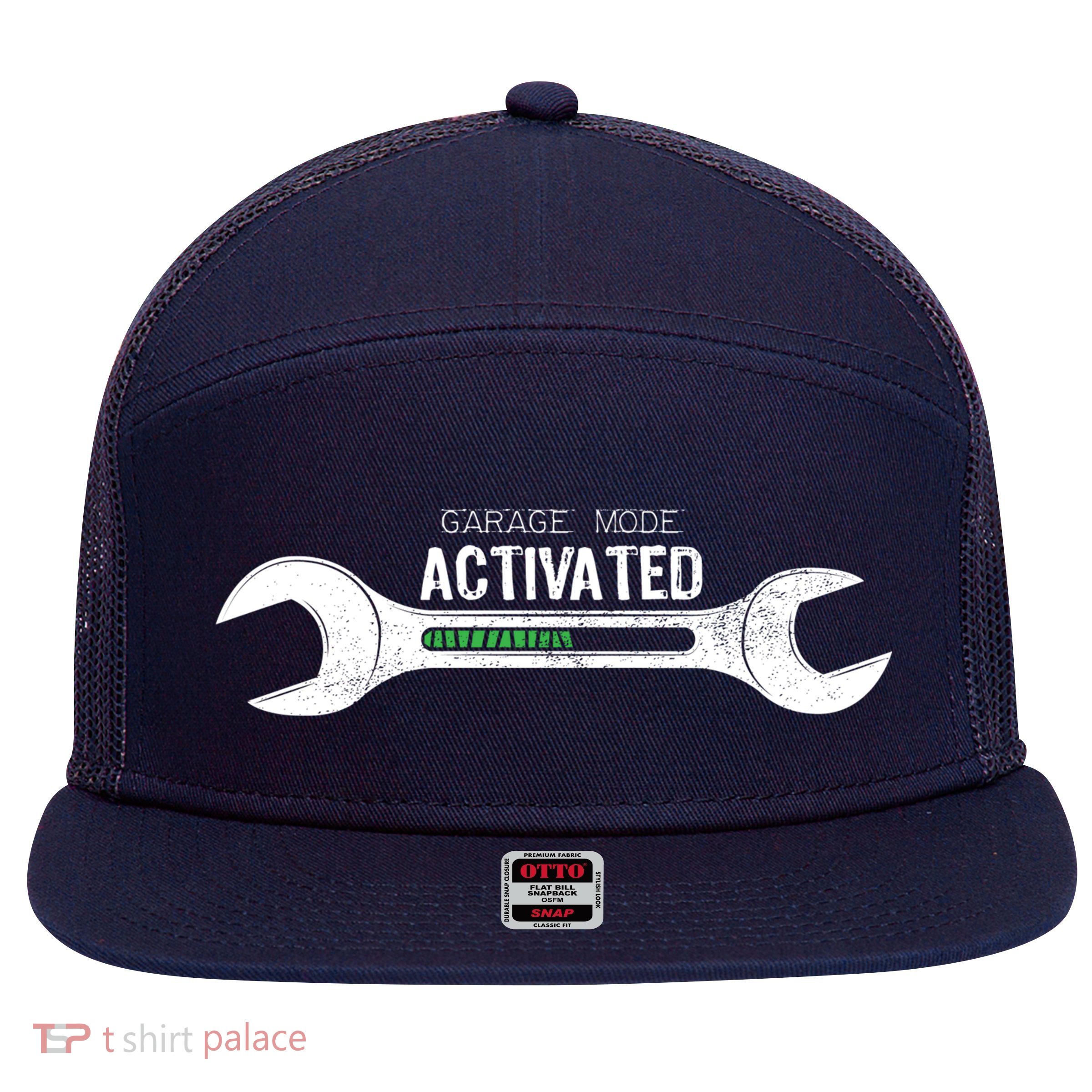 Garage Mode Activated Funny Mechanic 7 Panel Mesh Trucker Snapback Hat