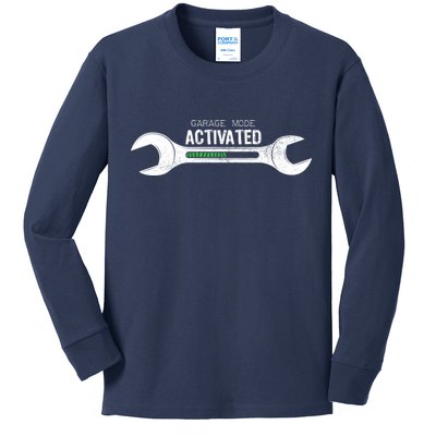 Garage Mode Activated Funny Mechanic Kids Long Sleeve Shirt