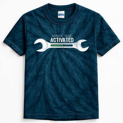 Garage Mode Activated Funny Mechanic Kids Tie-Dye T-Shirt