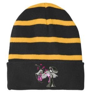 Geisha And Sakura Striped Beanie with Solid Band