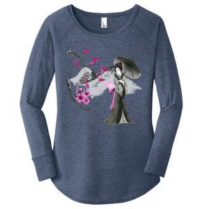 Geisha And Sakura Women's Perfect Tri Tunic Long Sleeve Shirt