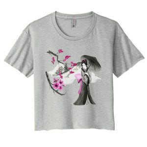 Geisha And Sakura Women's Crop Top Tee