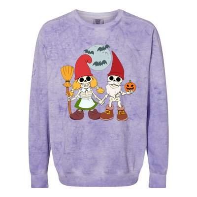 Gnome And Skeleton Halloween Meaningful Gift Colorblast Crewneck Sweatshirt