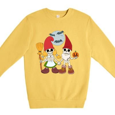 Gnome And Skeleton Halloween Meaningful Gift Premium Crewneck Sweatshirt