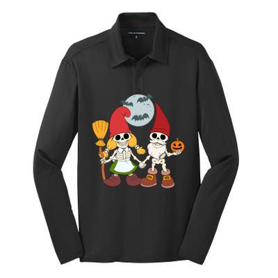 Gnome And Skeleton Halloween Meaningful Gift Silk Touch Performance Long Sleeve Polo