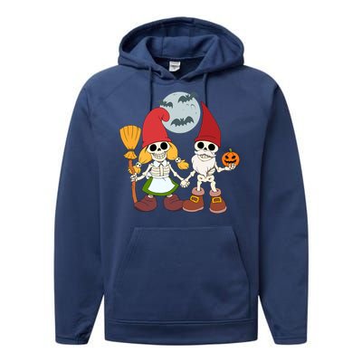 Gnome And Skeleton Halloween Meaningful Gift Performance Fleece Hoodie