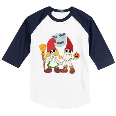 Gnome And Skeleton Halloween Meaningful Gift Baseball Sleeve Shirt