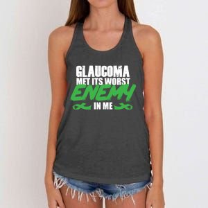 Glaucoma Awareness Survivor Therapy Warrior Gift Women's Knotted Racerback Tank