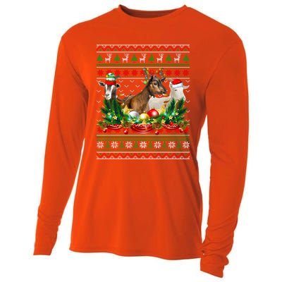 Goats And Santa Elf Reindeer Ugly Christmas Xmas Pjs Gift Cooling Performance Long Sleeve Crew