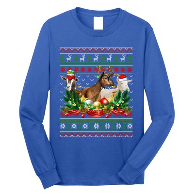 Goats And Santa Elf Reindeer Ugly Christmas Xmas Pjs Gift Long Sleeve Shirt