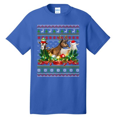 Goats And Santa Elf Reindeer Ugly Christmas Xmas Pjs Gift Tall T-Shirt