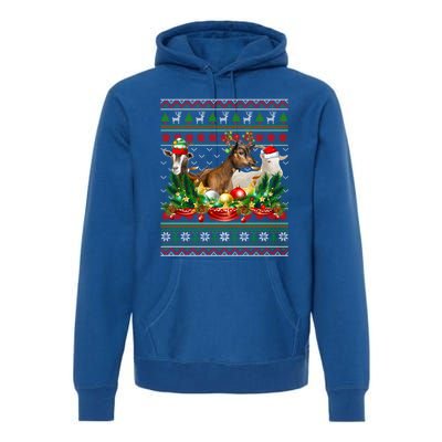 Goats And Santa Elf Reindeer Ugly Christmas Xmas Pjs Gift Premium Hoodie