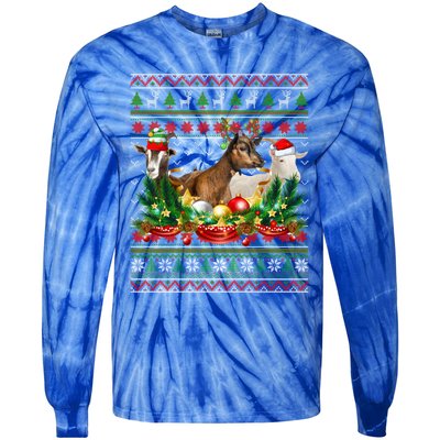 Goats And Santa Elf Reindeer Ugly Christmas Xmas Pjs Gift Tie-Dye Long Sleeve Shirt