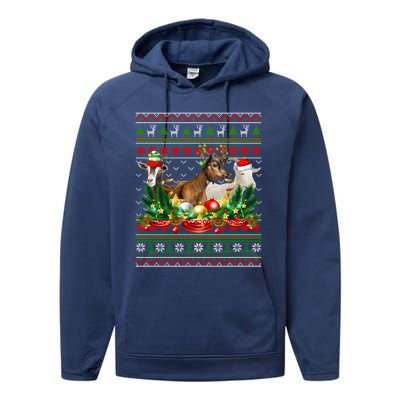 Goats And Santa Elf Reindeer Ugly Christmas Xmas Pjs Gift Performance Fleece Hoodie