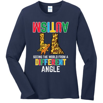 Giraffe Autism Seeing World Different Angle Awareness  Ladies Long Sleeve Shirt