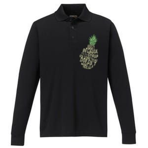 Gus And Spencer Funny Pineapple Psych Performance Long Sleeve Polo