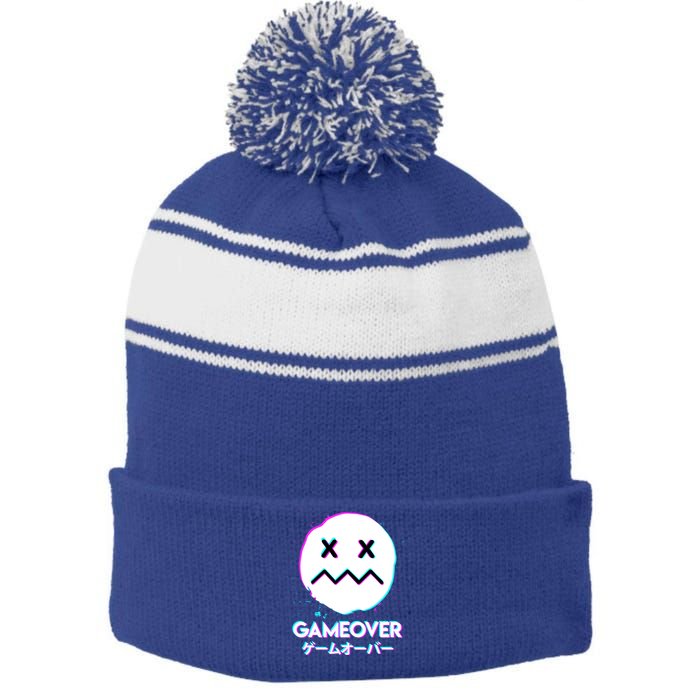 Gameover Acid Smile Techno Music Japan Design Gift Stripe Pom Pom Beanie