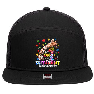 Giraffe Autism Seeing World Different Awareness Gift 7 Panel Mesh Trucker Snapback Hat