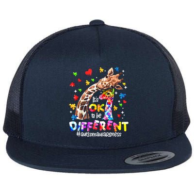 Giraffe Autism Seeing World Different Awareness Gift Flat Bill Trucker Hat