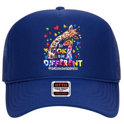 Giraffe Autism Seeing World Different Awareness Gift High Crown Mesh Back Trucker Hat