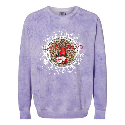 Gnome And Snowman Winter Christmas Leopard Bleached Colorblast Crewneck Sweatshirt