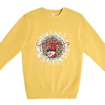 Gnome And Snowman Winter Christmas Leopard Bleached Premium Crewneck Sweatshirt