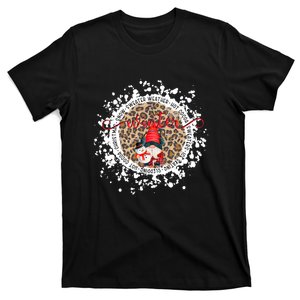 Gnome And Snowman Winter Christmas Leopard Bleached T-Shirt