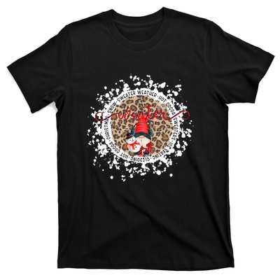 Gnome And Snowman Winter Christmas Leopard Bleached T-Shirt