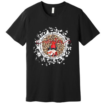 Gnome And Snowman Winter Christmas Leopard Bleached Premium T-Shirt