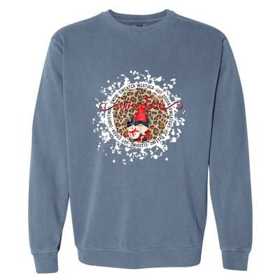 Gnome And Snowman Winter Christmas Leopard Bleached Garment-Dyed Sweatshirt