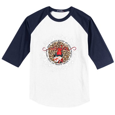 Gnome And Snowman Winter Christmas Leopard Bleached Baseball Sleeve Shirt