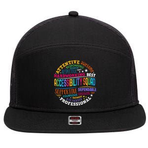 Groovy Accessibility Squad Education Teacher Specialist Ed 7 Panel Mesh Trucker Snapback Hat