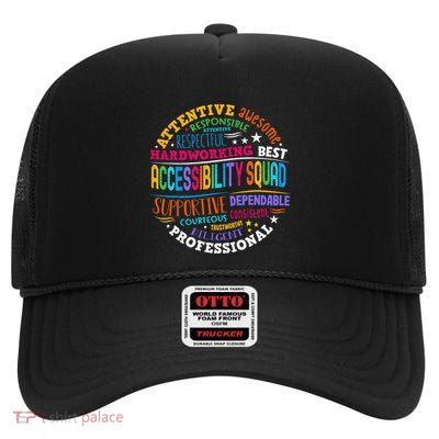 Groovy Accessibility Squad Education Teacher Specialist Ed High Crown Mesh Back Trucker Hat