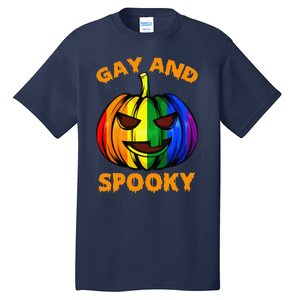 Gay And Spooky Halloween Rainbow Pumpkin LGBTQ+ Gay Lesbian Tall T-Shirt