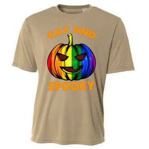 Gay And Spooky Halloween Rainbow Pumpkin LGBTQ+ Gay Lesbian Cooling Performance Crew T-Shirt